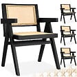 TECTAKE - Lot 4 chaises de salle à manger cannage viennois style boho noir - vignette
