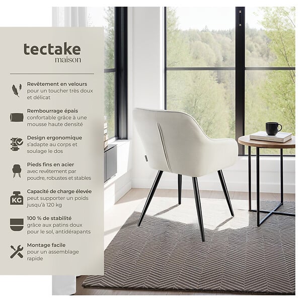 TECTAKE - Lot 6 chaises élégantes aspect corde forme ergonomique crème/noir - large