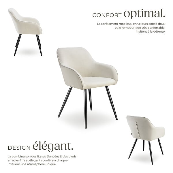 TECTAKE - Lot 6 chaises élégantes aspect corde forme ergonomique crème/noir - large