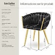 TECTAKE - Lot 6 chaises de salle à manger en velours design noué noir/or - vignette