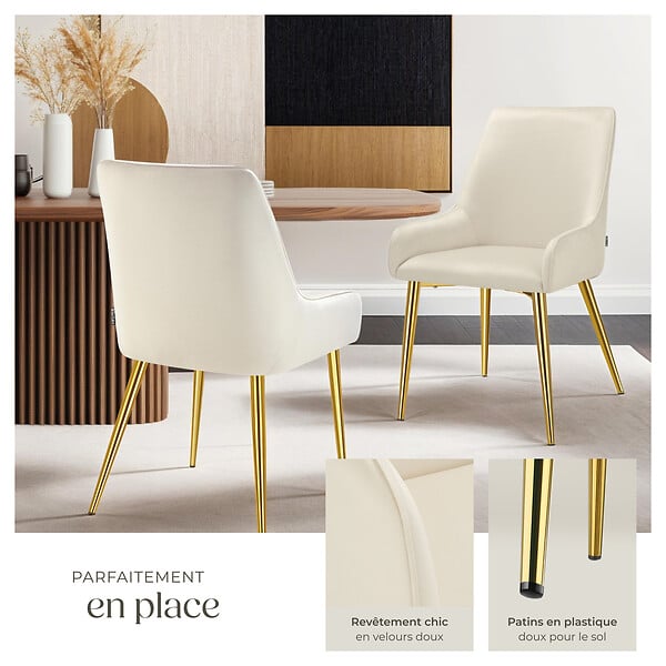 TECTAKE - Lot 2 chaises rembourrées aspect velours forme ergonomique beige - large