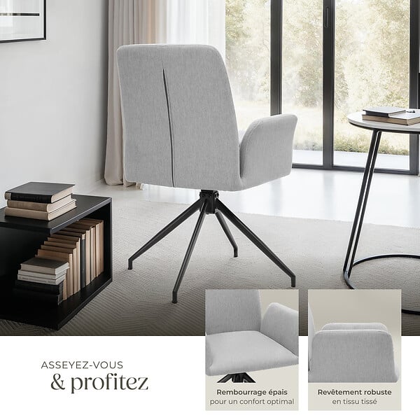 TECTAKE - Lot 4 fauteuils pivotants 360° rembourrés tissu robuste gris clair - large