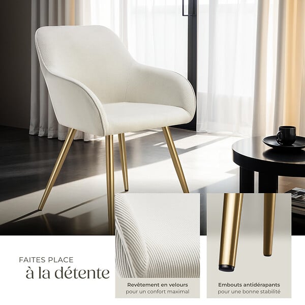 TECTAKE - Chaise élégante aspect corde avec forme ergonomique crème/doré - large