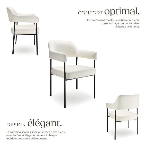 TECTAKE - Lot 6 fauteuils rembourrés pieds en acier dossier continu noir/blanc - large