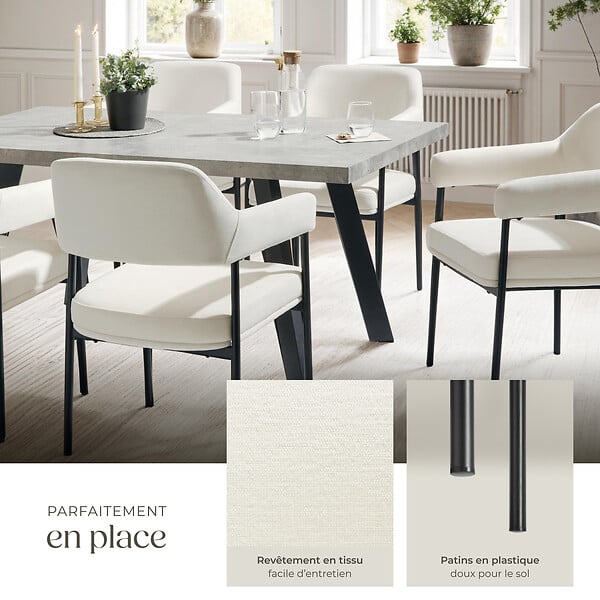 TECTAKE - Lot 6 fauteuils rembourrés pieds en acier dossier continu noir/blanc - large