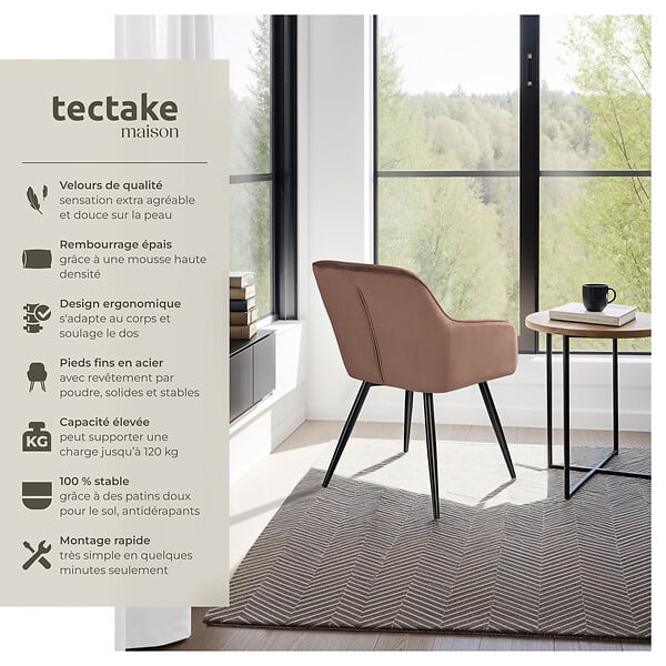 TECTAKE - Ensemble 6 chaises effet velours rembourrées ergonomiques brun et noir - large