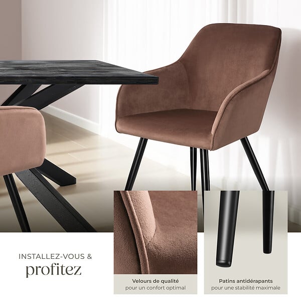 TECTAKE - Ensemble 6 chaises effet velours rembourrées ergonomiques brun et noir - large