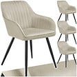 TECTAKE - Lot 4 chaises de salle à manger en velours matelassées crème - vignette