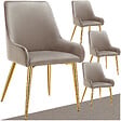 TECTAKE - Lot 4 chaises rembourrées aspect velours forme ergonomique taupe - vignette