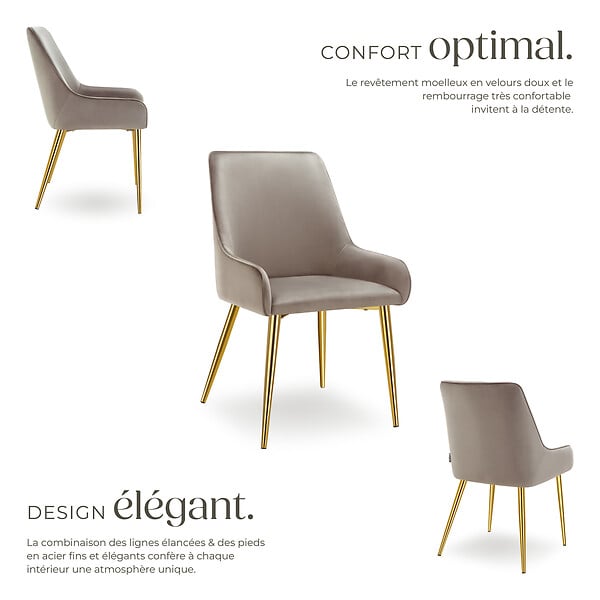 TECTAKE - Lot 4 chaises rembourrées aspect velours forme ergonomique taupe - large