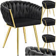 TECTAKE - Lot 4 chaises de salle à manger en velours design noué noir/or - vignette