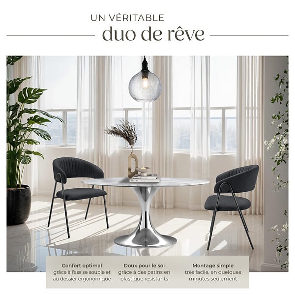 TECTAKE - Lot 2 Fauteuils rembourré ergonomique en tissu 150kg max noir - large