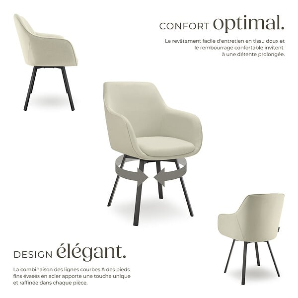 TECTAKE - Lot 6 Fauteuils pivotants rembourrés avec accoudoirs gris/beige - large