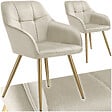 TECTAKE - Lot 2 chaises de salle à manger avec aspect velours capitonné crème/or - vignette