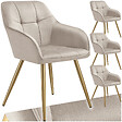TECTAKE - Lot 4 chaises de salle à manger avec aspect velours capitonné taupe/or - vignette