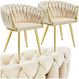 TECTAKE - Lot 2 chaises de salle à manger en velours design noué sable/or - vignette