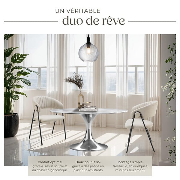 TECTAKE - Lot 2 Fauteuils rembourré ergonomique en tissu 150kg max grège - large