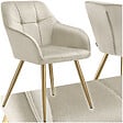 TECTAKE - Chaise de salle à manger avec aspect velours capitonné crème/doré - vignette