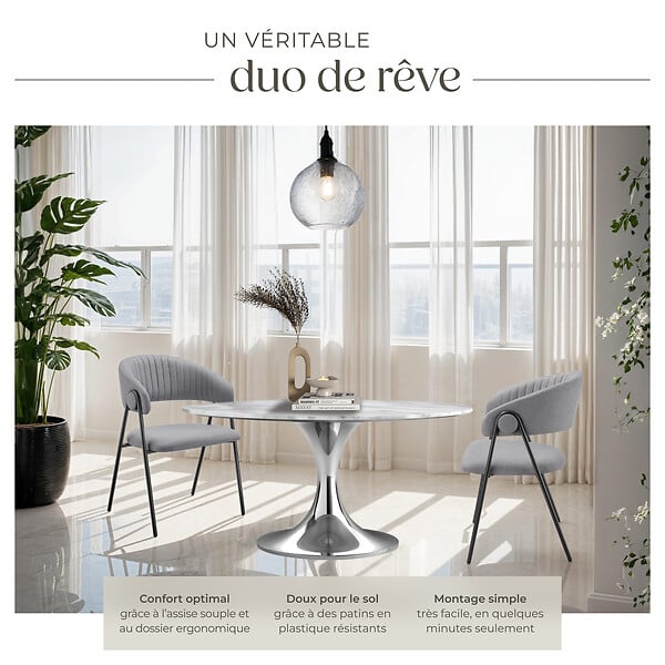 TECTAKE - Lot 2 Fauteuils rembourré ergonomique en tissu 150kg max gris - large