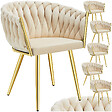 TECTAKE - Lot 6 chaises de salle à manger en velours design noué sable/or - vignette