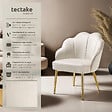 TECTAKE - Fauteuil cocktail rembourré avec revêtement en velours crème/or - vignette