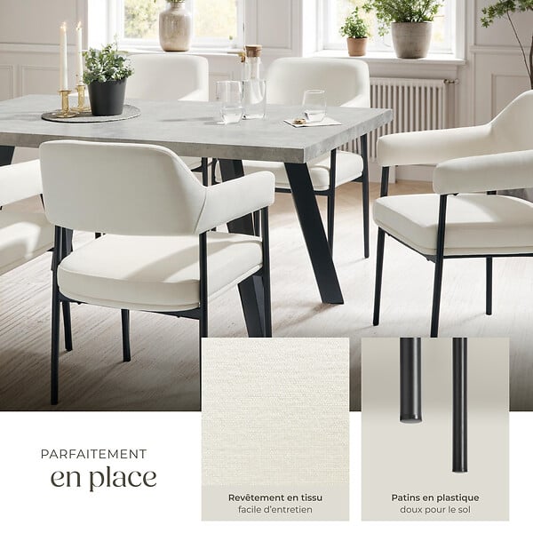 TECTAKE - Lot 2 fauteuils rembourrés pieds en acier dossier continu noir/blanc - large