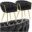TECTAKE - Lot 2 chaises de salle à manger en velours design noué noir/or - vignette