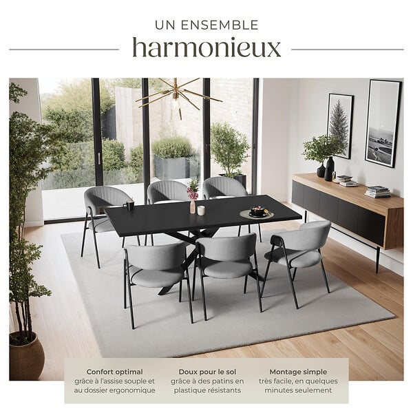 TECTAKE - Lot 6 Fauteuils rembourré ergonomique en tissu 150kg max gris - large