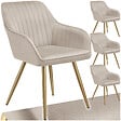 TECTAKE - Lot 4 chaises de salle à manger aspect velours matelassé taupe/or - vignette