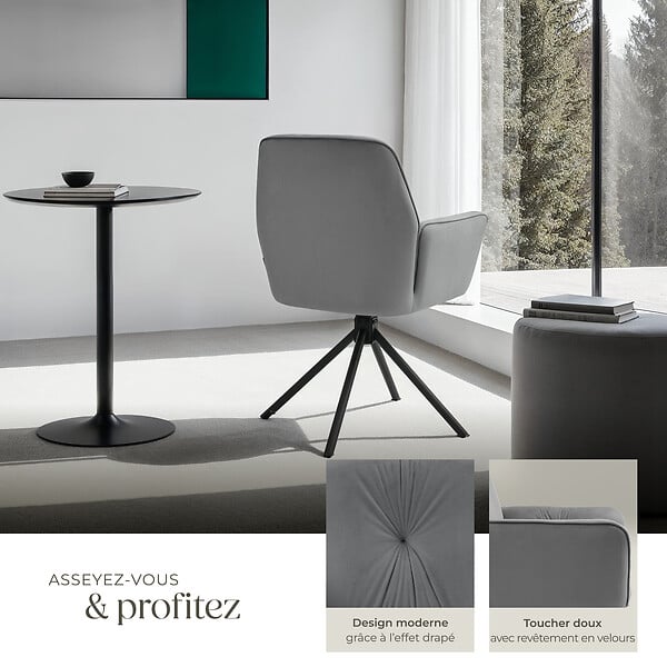 TECTAKE - Lot de 6 chaises pivotantes 360° en velours rembourré anthracite/noir - large