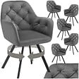 TECTAKE - Lot 6 fauteuils pivotants 180° velours rembourrés motif matelassé gris - vignette