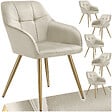 TECTAKE - Lot 6 chaises de salle à manger avec aspect velours capitonné crème/or - vignette