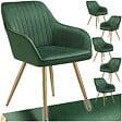TECTAKE - Lot 6 chaises de salle à manger aspect velours matelassé vert/or - vignette