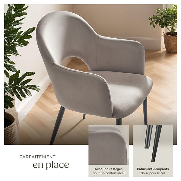TECTAKE - Lot 4 Fauteuils aspect velours rembourré max 120 kg taupe - large
