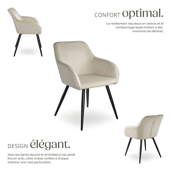 TECTAKE - Ensemble de 2 chaises en cuir synthétique aspect velours crème/noir - large