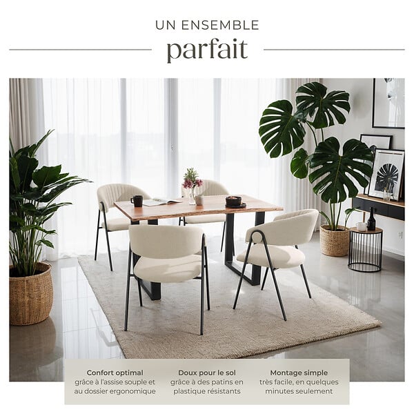 TECTAKE - Lot 4 Fauteuils rembourré ergonomique en tissu 150kg max grège - large