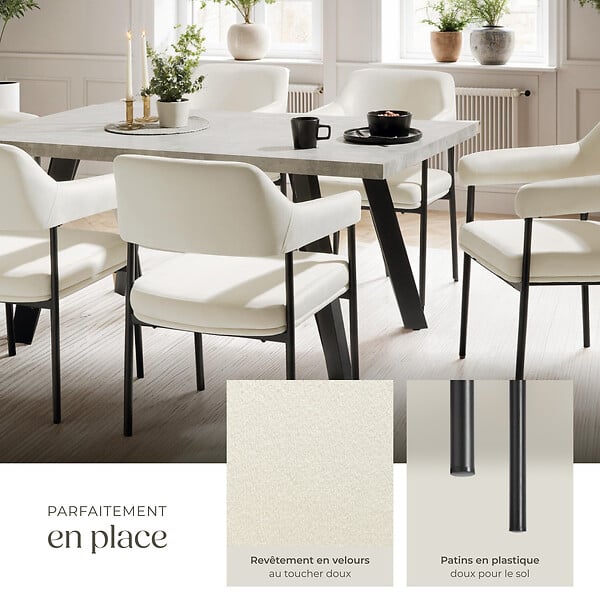 TECTAKE - Lot 6 fauteuils rembourrés avec pieds en acier dossier continu blanc - large