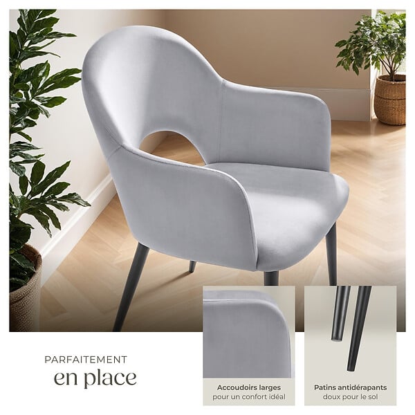 TECTAKE - Lot 6 Fauteuils aspect velours rembourré max 120 kg gris clair - large