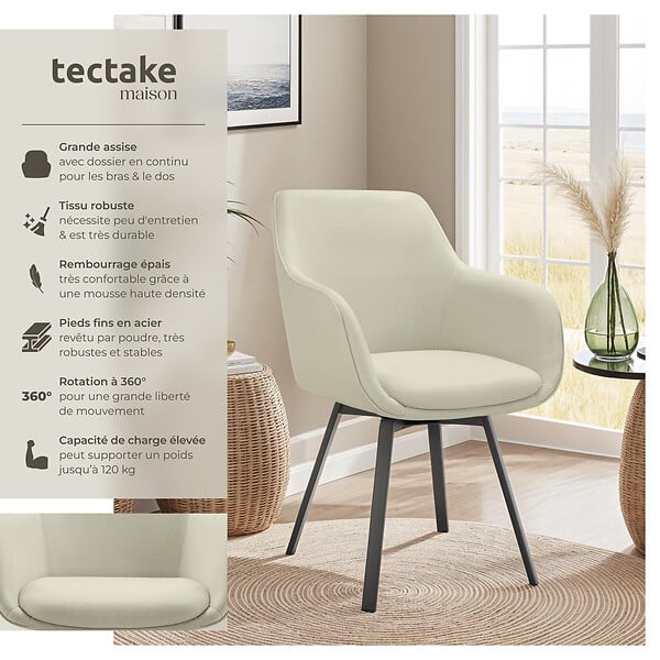 TECTAKE - Lot 4 Fauteuils pivotants rembourrés avec accoudoirs gris/beige - large