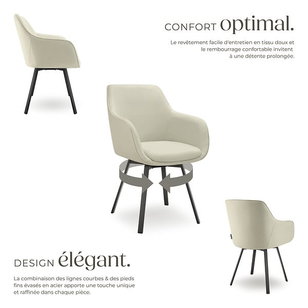 TECTAKE - Lot 4 Fauteuils pivotants rembourrés avec accoudoirs gris/beige - large