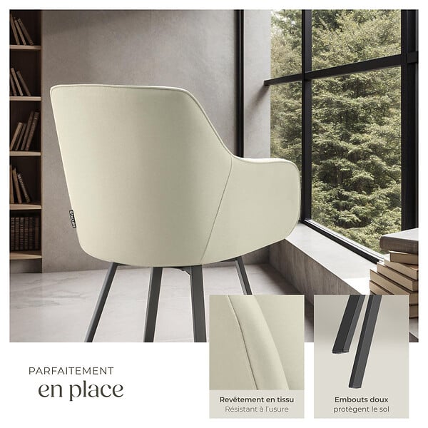 TECTAKE - Lot 4 Fauteuils pivotants rembourrés avec accoudoirs gris/beige - large