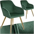 TECTAKE - Ensemble de 2 chaises rembourrées aspect velours vert foncé/or - vignette