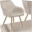 TECTAKE - Chaise de salle à manger aspect velours matelassé taupe/or - vignette