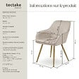 TECTAKE - Chaise de salle à manger aspect velours matelassé taupe/or - vignette