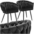 TECTAKE - Lot 2 chaises de salle à manger en velours design noué noires - vignette