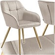 TECTAKE - Chaise de salle à manger avec aspect velours capitonné taupe/doré - vignette