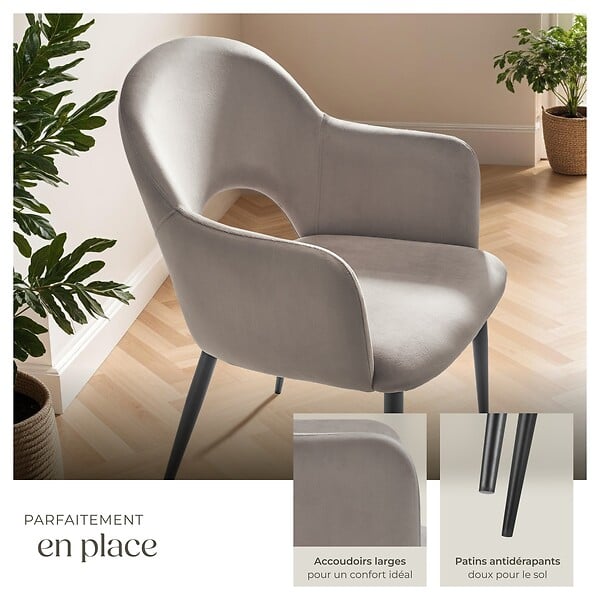 TECTAKE - Lot 2 Fauteuils aspect velours rembourré max 120 kg taupe - large