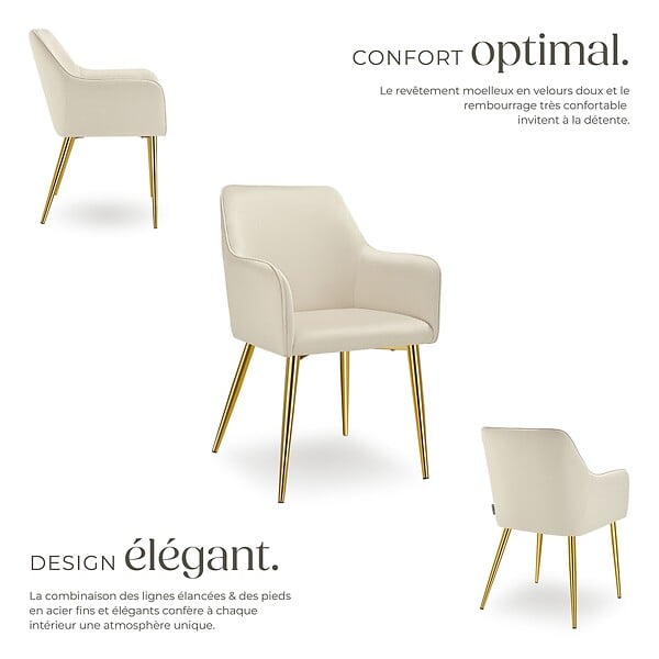 TECTAKE - Lot 2 Fauteuils aspect velours rembourrés avec dossier continu beige - large