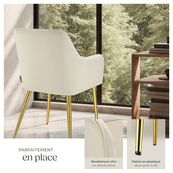 TECTAKE - Lot 2 Fauteuils aspect velours rembourrés avec dossier continu beige - large