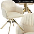 TECTAKE - Chaise pivotante à 360° en velours avec rembourrage épais crème/or - vignette